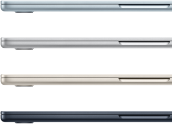 Vanjski prikaz četiri prijenosnika MacBook Air, u četiri različite završne obrade