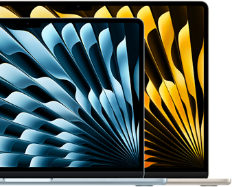 Dva prijenosnika MacBook Air prikazuju relativne veličine zaslona: 13,6 inča i 15,3 inča, mjereno po dijagonali