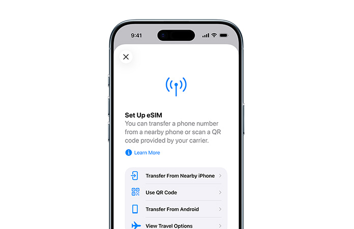 iPhone Air, front exterior, using the Set Up Cellular feature to easily transfer a phone number with eSIM