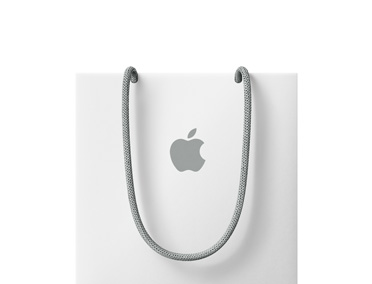 Wit winkeltasje van Apple, grijs hengsel, grijs Apple logo in het midden