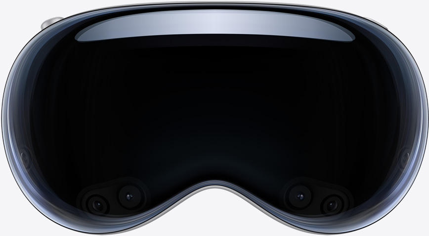 Apple Vision Pro, Vorderseite, Farbe Schwarz, Digital Crown in der oberen linken Ecke