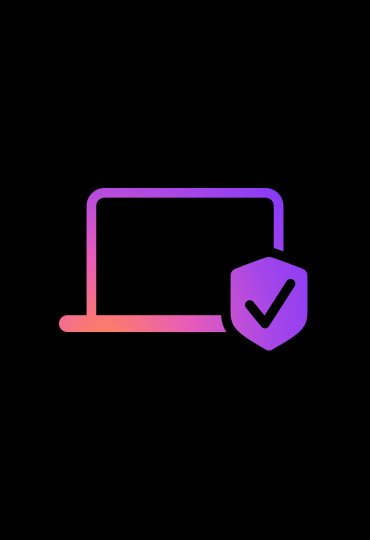 Dibujo del contorno de una MacBook en distintos tonos de rosa que van oscureciéndose de izquierda a derecha, un escudo con una marca de verificación puesto delante representa la seguridad de la Mac