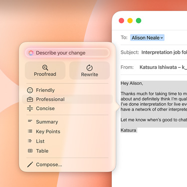 Eine geschäftliche E‑Mail mit einer Apple Intelligence Anfrage.