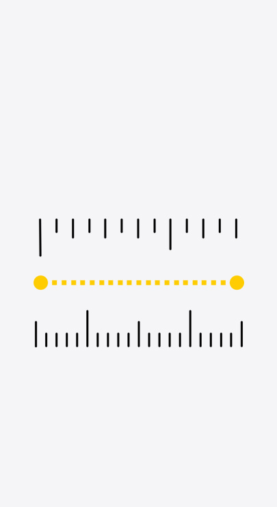 Richtlinien und Markierungen für Zoll und Zentimeter in der Maßband App
