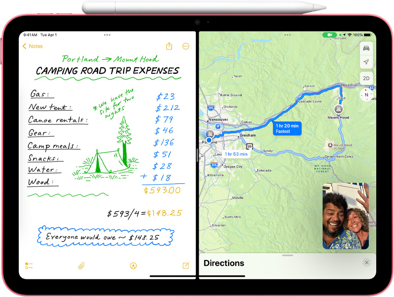 Catatan Matematika di Peta dengan gambar-dalam-gambar FaceTime di iPad.