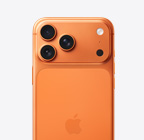 iPhone 17 Pro, arkadan dış görünüm, Kozmik Turuncu renk, üstteki kamera alanında Pro Fusion kamera sistemi