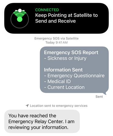 De feature SOS-noodmelding via satelliet wordt gebruikt om de hulpdiensten in te schakelen voor hulp bij een zieke of gewonde persoon