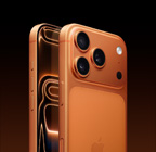 iPhone 17 Pro, kozmik turuncu renk, arkadan açılı dış görünüm, üst kısımdaki plato alanında Pro Fusion kamera sistemi, Kamera Denetimi düğmesi, önden yan görünümde tam ekran tasarımı, Eylem düğmesi ve ses düğmeleri